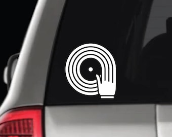 DJ turntable mix hand decal vinyl, DJ mixing disc icon, multiple colors available