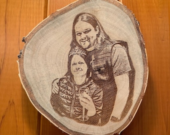 Custom personalized laser engraved wooden tree round, Your personal image on a wood slice, custom wood art