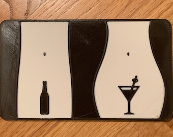 Bar restroom sign, unisex restroom sign, risqué tavern restroom sign, men’s and women’s bathroom sign, beer bottle and martini restroom sign