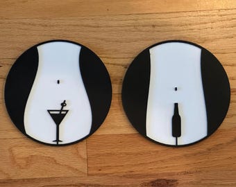 Bar restroom mens and womens, martini and beer tap - risque gender-based restroom signs - 3D printed with alternative color options