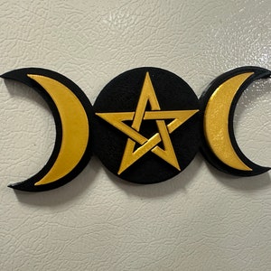 Triple Moon and Star 3D print, triple moon goddess, Wicca symbol, pagan wall and altar decor