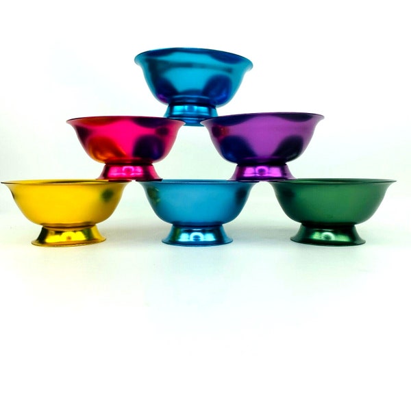 Retro Vintage Style Footed Aluminum Ice Cream Bowls Multi Color Keeps Cold Set 6