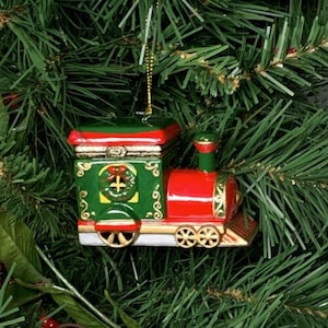 Train Engine Porcelain Hinged Surprise Gift Trinket Box Christmas Ornament
