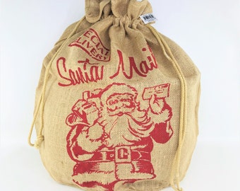 Gift Sack Bag Vintage Style "Santa's Mail" Jute Hessian Holiday Christmas Large Reusable