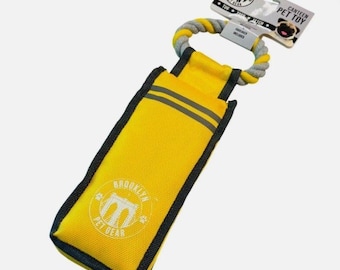 Canteen Dog Toy Squeaker Fetch Toss Tug Play 13" Long Yellow Chew-Resistant