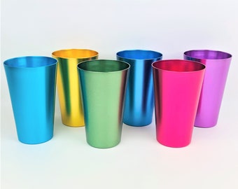 Retro Vintage Style Aluminum Tumbler Cups - Set of 6 Fun Retro Colors  Unbreakable Metal Cups - 16 oz. Each