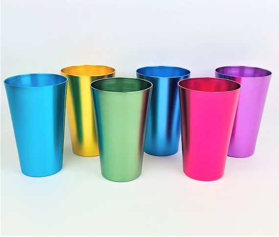 Retro Vintage Style Aluminum Tumbler Cups Set of 6 Fun Retro Colors Unbreakable Metal Cups 16 Oz. Each 