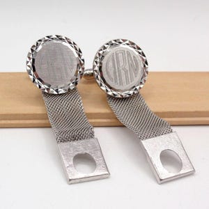 Vintage Silver Tone Wrap Around Mesh Cufflinks Diamond Cut Monogram ARN Retro