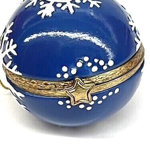 Snowflake Blue Ball Porcelain Hinged Gift Trinket Christmas Ornament Surprise Box Fill with Gift, Money, Jewelry, Engagement Ring