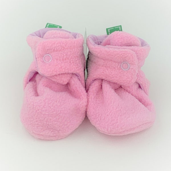 Pink Fleece Infant Baby Booties, Baby Slippers, Baby Shoes, Crib Shoes, Adjustable Snap Front, Stay-On, Unisex, Boy, Girl