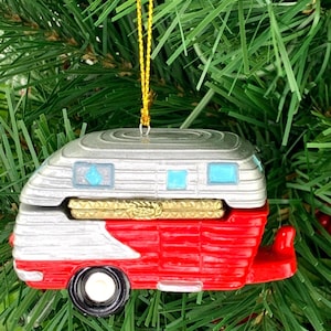 Retro Camper Porcelain Hinged Surprise Gift Trinket Box Christmas Ornament, Travel, Stocking Stuffer, Secret Compartment, Retro Camper