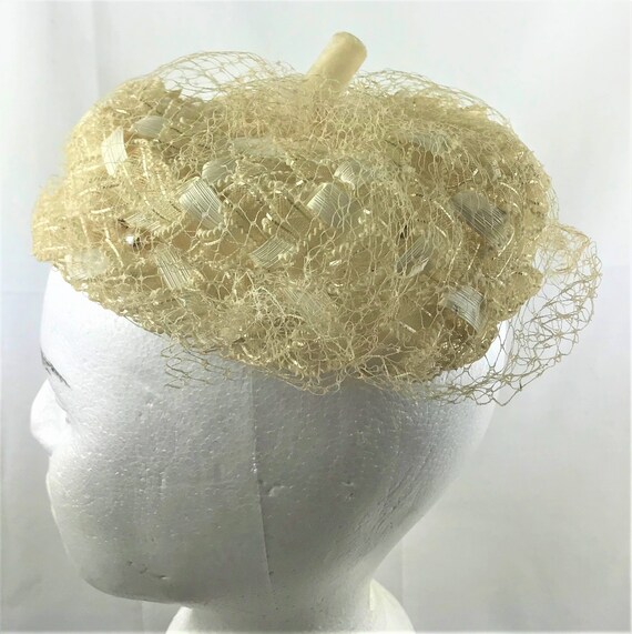 Vintage 1940 - 1950 Cream Ivory Braided Netting P… - image 4