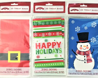 New CHRISTMAS CELLO PARTY GIFT BAGS 25 Count TREAT BAGS with Ties ~ Snowmen 