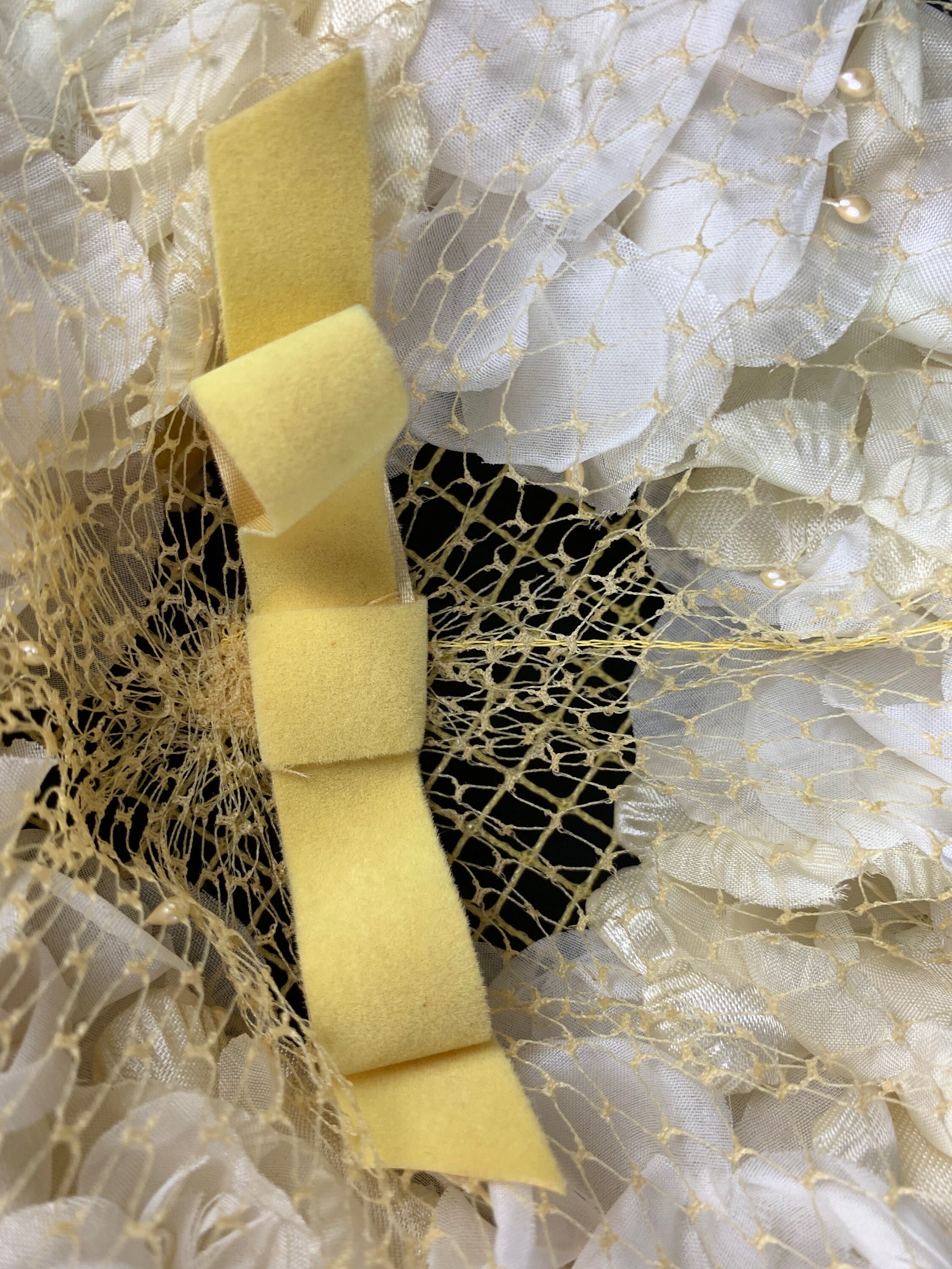 EUC 1950’s VINTAGE Elegant Cream Open Pill Box Hat with Netting 1960s White Pillbox Style Hat by Barbara Wood/ Mesh Netting  main image 2