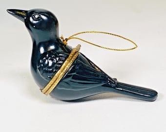 Black Crow Raven Bird Porcelain Hinged Surprise Gift Trinket Jewelry Money Box Christmas Ornament