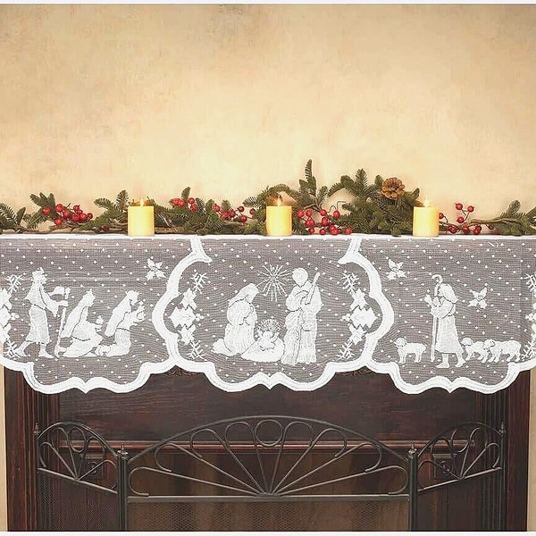Silent Night Jesus Nativity Lace Fireplace Mantle Scarf Cloth Decoration Christmas Night