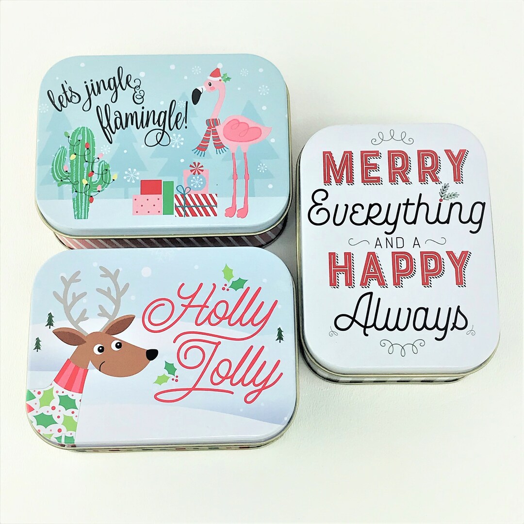 3 Gift Card Holders Tin Box Christmas Holiday Flamingo Lets Jingle & Flamingle, Holly Jolly Deer