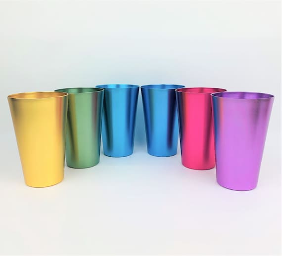 Retro Vintage Style Aluminum Tumbler Cups Set of 6 Fun Retro Colors  Unbreakable Metal Cups 16 Oz. Each 