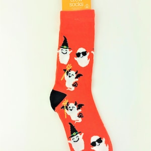 Women&#39;s Orange Ghost Witch Hat, Sunglasses, Devil (1) Pair Halloween Crew Socks