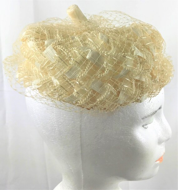 Vintage 1940 - 1950 Cream Ivory Braided Netting P… - image 6