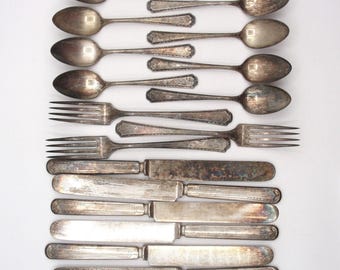 Vintage Oneida Community Tudor Silverplate Algonquin Baronet 17pc Set Engraved J
