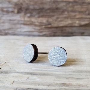 Metallic Circle Wood Studs, Titanium Posts, Hypoallergenic Studs, Sensitive Ears, Silver, Gold, Bronze, Copper, Hand Painted