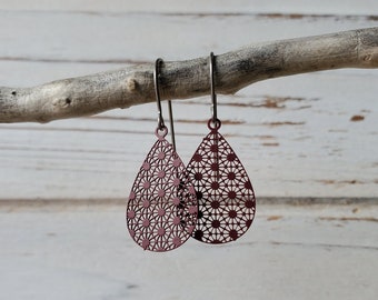 Small Teardrop Earrings, Five Color Choices, Titanium Hooks, Sensitive Ears, Delicate Laser Cut Design, Hypoallergenic