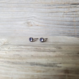 Tiny Titanium Gem Stud Earrings for Earlobe Piercing, Hypoallergenic, Small CZ Gemstone Studs, Minimalist Earrings