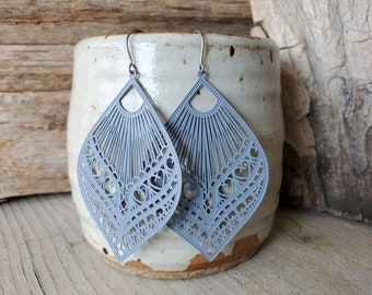 Delicate Design Earrings, Titanium Hooks, Sensitive Ears, Hypoallergenic, Laser Cut Design, Large Lightweight Dangle Earrings