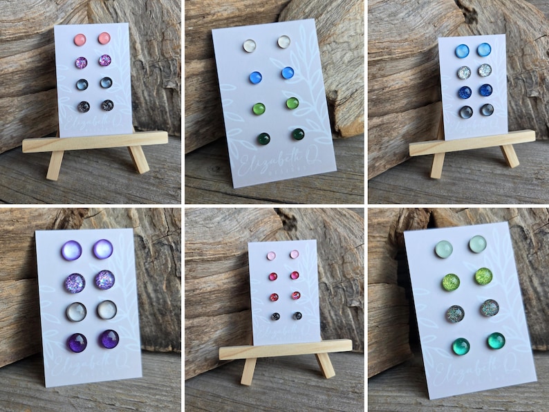 Build Your Own Custom Earring Set, Glitter Studs Gift Box 4 Pair Set, Titanium Posts, Hypollergenic, Sensitive Ears image 3