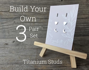 Titanium Stud Earring Set, Hypoallergenic, 3 Pair Gift Set, Minimalist Earrings, Custom Earring Set