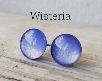Wisteria Metallic Shimmer Earrings, Titanium Posts, Pale Purple / Pale Blue / Lavender Metallic Studs, Hypoallergenic Studs, Sensitive Ears