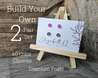 Small Studs, Build Your Own Custom Earring Set, Glitter Studs Gift Box 2 Pair Set, Titanium Posts, Hypollergenic, Sensitive Ears