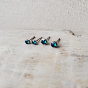 Tiny Titanium Gem Stud Earrings for Earlobe Piercing, Hypoallergenic, Small CZ Gemstone Studs, Minimalist Earrings