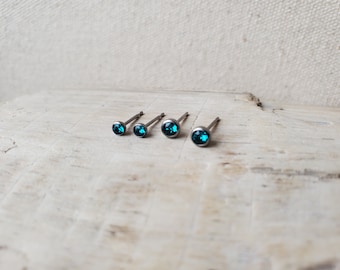 Tiny Titanium Gem Stud Earrings for Earlobe Piercing, Hypoallergenic, Small CZ Gemstone Studs, Minimalist Earrings