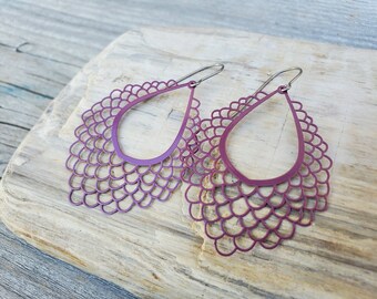 Lovely Lace Design Earrings, Titanium Hooks, Sensitive Ears, Hypoallergenic, Delicate Laser Cut Design, Three Color Choices