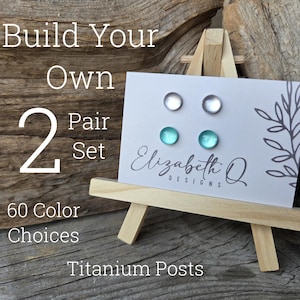 Build Your Own Earring Set, Glitter Studs 2 Pair Set, Titanium Posts, Hypoallergenic,  Sensitive Ears, Custom Gift Set