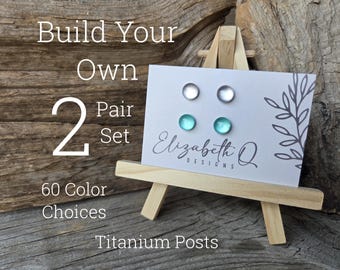 Build Your Own Earring Set, Glitter Studs 2 Pair Set, Titanium Posts, Hypoallergenic,  Sensitive Ears, Custom Gift Set