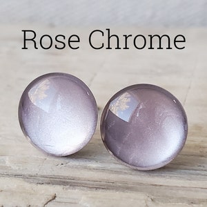 Rose Chrome Shimmer Earrings, Titanium Posts, Sensitive Ears, Glitter Studs, Metallic Earrings, Hypoallergenic Studs