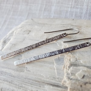 Hammered Silver Bar Earrings, Titanium Hooks, Sensitive Ears, Hypoallergenic, Textured Silver Vertical Bar, Minimalist Earrings