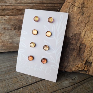Copper Sunset Collection, Titanium Earrings Glitter Studs, Sensitive Ears, Hypoallergenic, Four Pair Gift Set