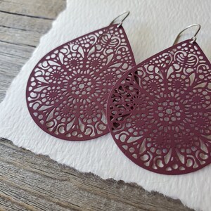 Large Filigree Teardrop Earrings, Titanium Hooks, Sensitive Ears, Hypoallergenic, Detailed Lace Design, Choose Your Color