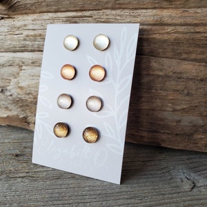 Natural Neutrals Collection, Titanium Earrings, Glitter Studs, Sensitive Ears, Hypoallergenic, Four Pair Gift Set