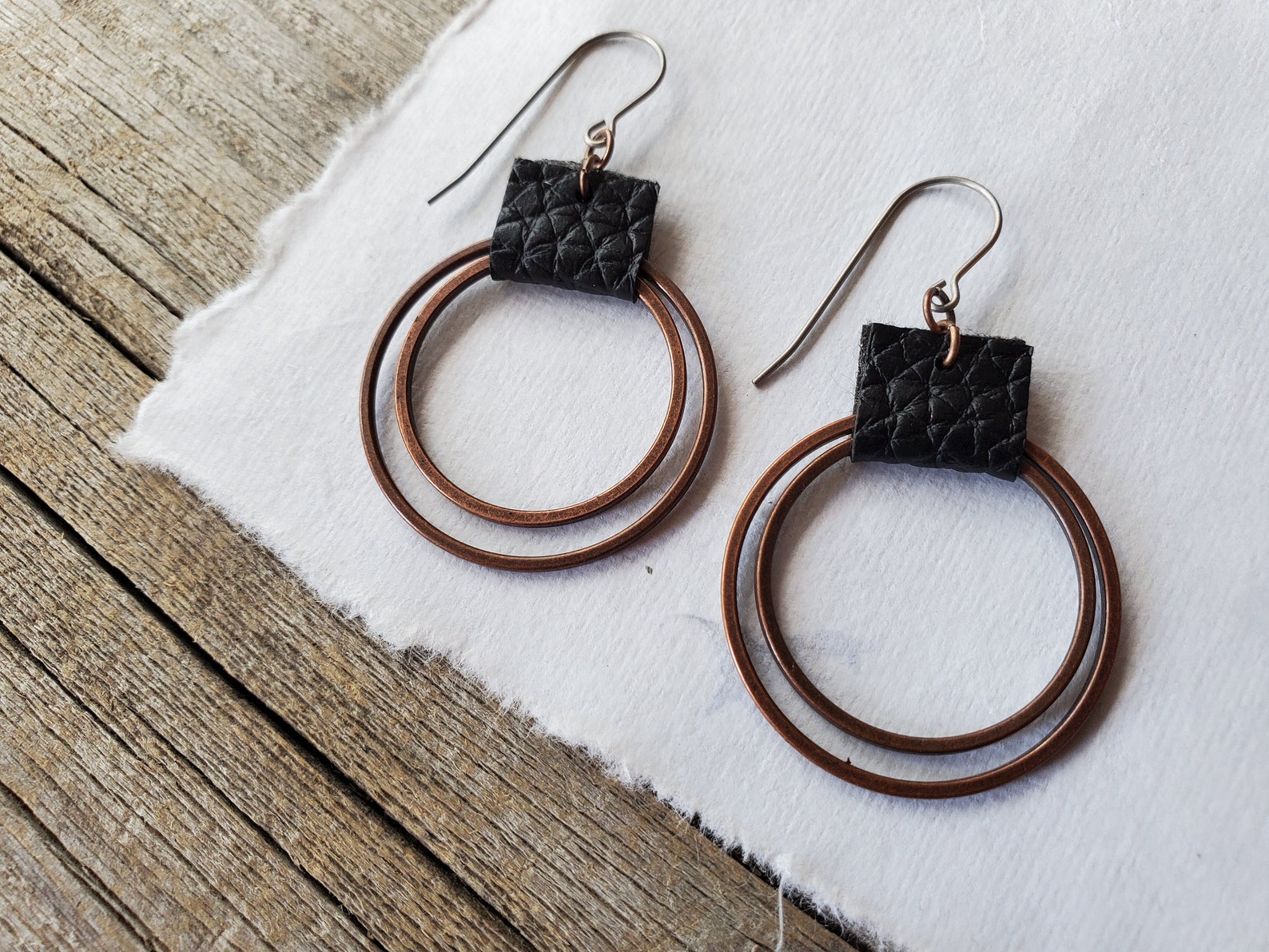 Leather and Metal Hoop Earrings Faux Leather Wrapped Hoops Etsy