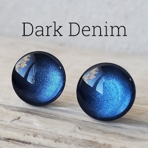 Dark Denim Metallic Shimmer Earrings, Titanium Posts, Denim Blue / Dark Blue Metallic Studs, Hypoallergenic Studs, Sensitive Ears