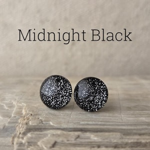 Midnight Black Glitter Earrings, Titanium Posts, Glitter Studs, Hypoallergenic Studs, Sensitive Ears, Super Sparkly, Classic Black Studs
