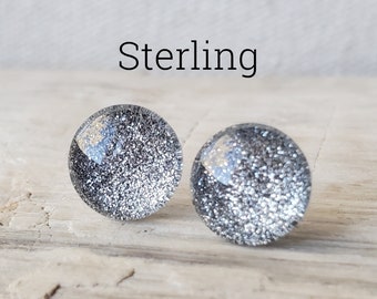 Sterling Glitter, Titanium Posts, Sensitive Ears, Silver Glitter Studs, Metallic, Hypoallergenic Studs, Super Sparkly Studs