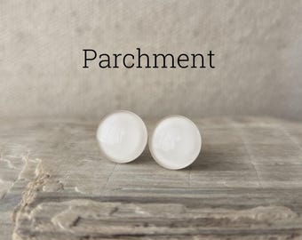 Parchment White Stud Earrings, Titanium Posts, Hypoallergenic Studs, Sensitive Ears, Three Sizes Available, White Handmade Earrings