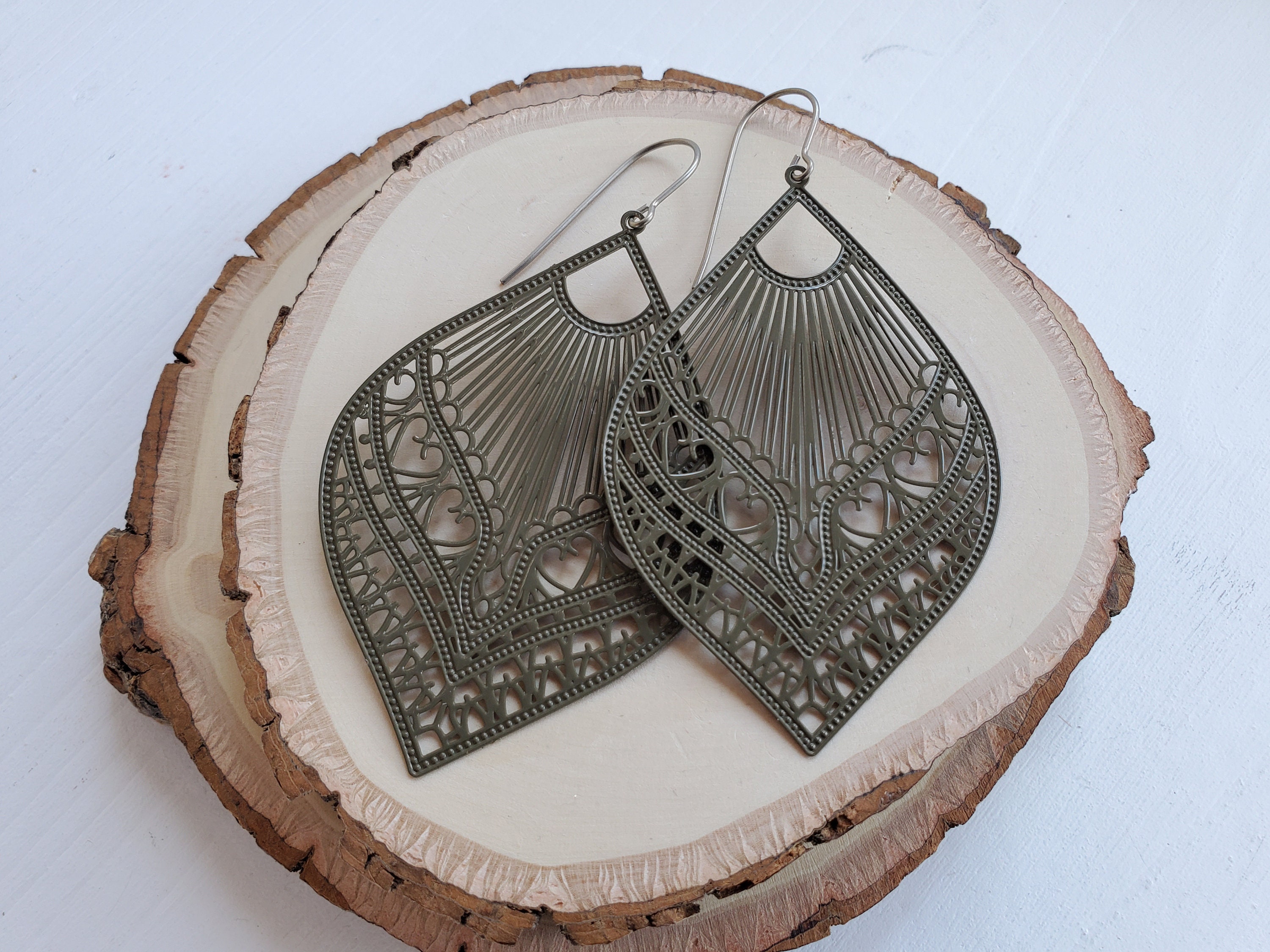 Radiating Rays, Metal Earrings, Titanium Hooks, Sensitive Ears,  Hypoallergenic, Delicate Laser Cut Design, Four Color Choices 