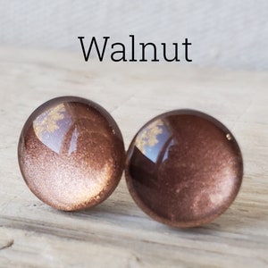 Walnut Metallic Shimmer Earrings, Titanium Posts, Walnut Brown Metallic Studs, Hypoallergenic Studs, Sensitive Ears